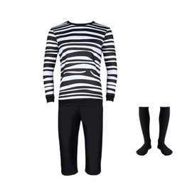 Cuzeolin Pugsley Costume Family Cosplay Costume Striped Tee Tops Short High Tube Socks for Adults Boys L