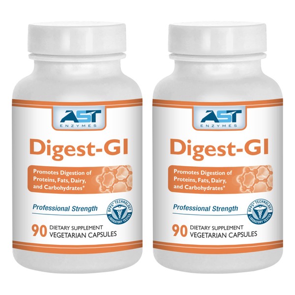 AST Enzymes Digestive Enzyme Supplement – Digest-GI Ultra 180 Vegetarian Capsules (90 x 2) - Digestion and Bloating Relief for Women and Men