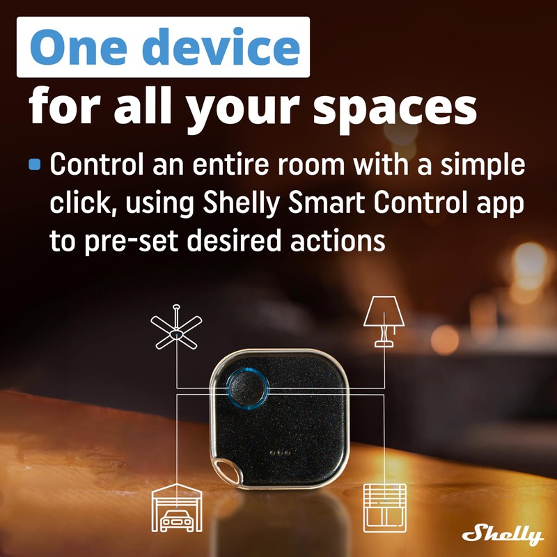 Shelly BLU Button1 Black | Bluetooth-Operated Action and Scenes Activation