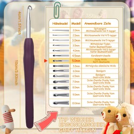 Aeeque 5.0 mm Crochet Hook, 10 cm Crochet Hook Set, Aluminium Crochet Hooks with Rubber Handle, Lightweight TPR Crochet Hooks for Arthritis, Colourful Crochet Hook Metal for Crochet Scarf, Sweater,
