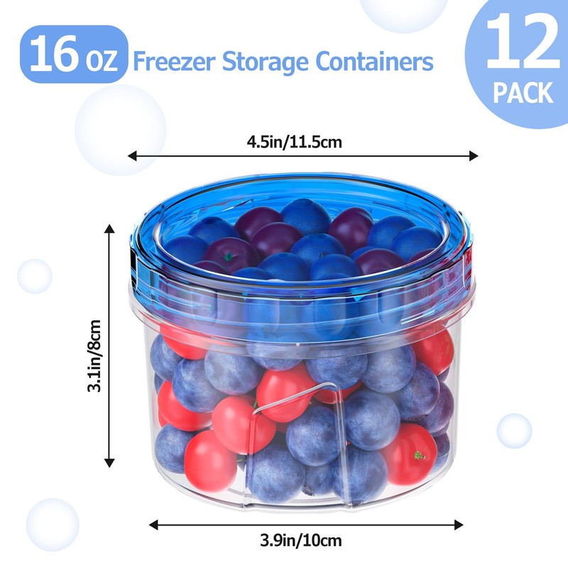 12 Pack-16 OZ Freezer Storage Containers, Small Plastic Containers with