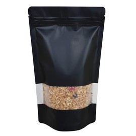 RIGHTPAK Stand Up Pouch 25 Pieces 13cm x 21cm Black Matt with Window, Heat Sealable Ziplock for Food Storage Smell Proof Bags Tear Notch