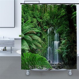 Tropical Rainforest Shower Curtain Set, Green Palm Trees Australian Daintree Rainforest Waterfall Nature Jungle Wild Landscape Shower Curtain (72"*72" Curtain)