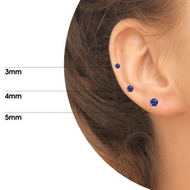 Blue Earrings for Women Sterling Silver Studs Synthetic Spinel Gemstone Sapphire Earring Jewelry Set for Bridesmaids Fashion Trendy Gift, 3mm 4mm 5mm, 3-Pairs