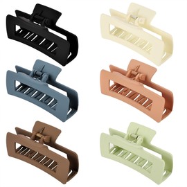 79Style 6Pcs Claw Clips Hair Clips For Women 3.5 Inch Claws Clips For Thick Long Hair Large Medium Hair Claw Clips Square Hair Clips Hair Accessory For Women Grils (6 Mutple Colores-Jude）
