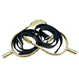 QualiTime English Equestrian Riding Spurs with Straps for Women, Zinc Alloy Chrome Plated Bumper Spurs, Prince of Wales Spurs with Rhinestone, 1 Pair (Leather Straps, Golden)