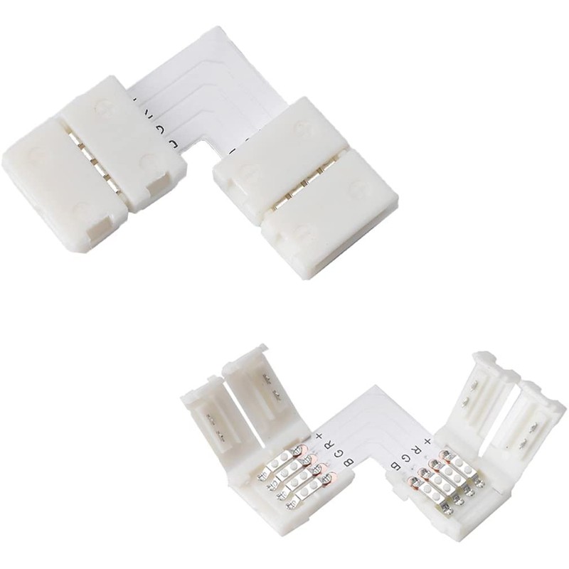 WOWLED 10-Pack 4 Pin 10mm L-Shape Strip Light Connector Clip,