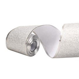 XNHIU 10 Yards 2.5 Inch Wide Christmas Wired Edge Ribbons Roll Glitter Sparking Shiny Ribbons Gift Wrapping Christmas Tree Bows Ribbon for DIY Crafts (Silver)