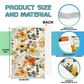 JLSTK Vintage Sunflowers Kitchen Towels Decorative Set Flowers Bees Dish Towels Hand Towels for Kitchen Farmhouse Holiday Home Decor Gifts for Women,Housewarming Gifts 16x24 Inch