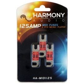 Harmony Audio HA-MIDI125 Car Stereo Fuseholder 3 Pack 125 Amp MIDI Fuses - Nickel Plated