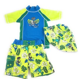 UV SKINZ Boys' 3-Piece Swim Set, UPF 50+ Sun Protection (Royal Surf -A- Saurus, 7)