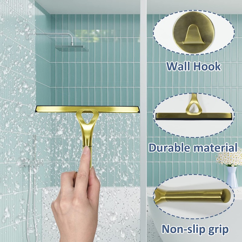 HomDSim Stainless Steel Shower Squeegees All-Purpose Mirror/Window/Glass Wiper Scraper Golden