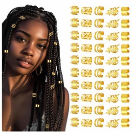 TANSAR Pack of 50 Gold Hair Accessories, Dreadlocks Jewellery, Metal Hair Beads Clips, Hair Accessories, Hair Accessories for Women and Men