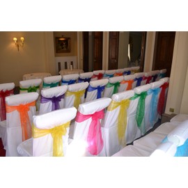 SARVAM FASHION Chair Decorative Organza Sashes Bow Designed Multicolours in one Pack for Wedding Events Banquet Home Kitchen Decoration (25, Organza MULTYCOLOR)