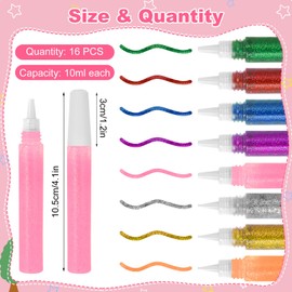 NVGVUP Pack of 16 Glitter Glue, Glitter Glue Original, Glitter Glue in Colourful, DIY Arts and Crafts Glitter Pens for Painting, Decorating, Creative Design
