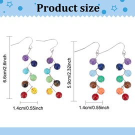 UNICRAFTALE 2 Pairs 2 Style 7 Chakra Earrings Long Dangle Stainless Steel Hook Earrings Rainbow Chakra Ball Beads Earrings Healing Dyed Natural Crystal Wedding Jewellery Gifts for Women, No, No