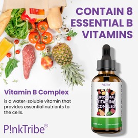 P!nkTribe Liposomal Vitamin B Complex Liquid Drops - 60ml, High Potency B Vitamin Supplement for Energy Support & Nervous System Health (Pack of 2)