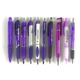 Misprints 10ct Mixed Lot Misprint Retractable Click Pens: PURPLE/ VIOLET/ LAVENDER/ PLUM