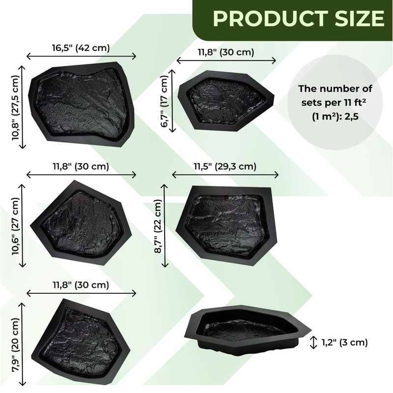 Betonex 6 pcs Flagstone Molds ABS 2mm Cement Mold -