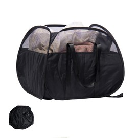 HEDONLEE Collapsible Laundry Basket, 90L Foldable Pop Up Laundry Hamper with Reinforced Handles, Tear Proof Mesh Dirty Clothes Hamper for Laundry (Black)