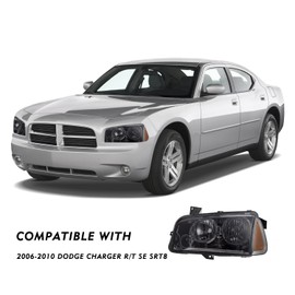 TUSDAR Halogen 4Pcs Headlights Assembly Set for 2006-2010 Dodge Charger Headlamp with Corner Light Replacement OE Headlamp (Smoke Black)