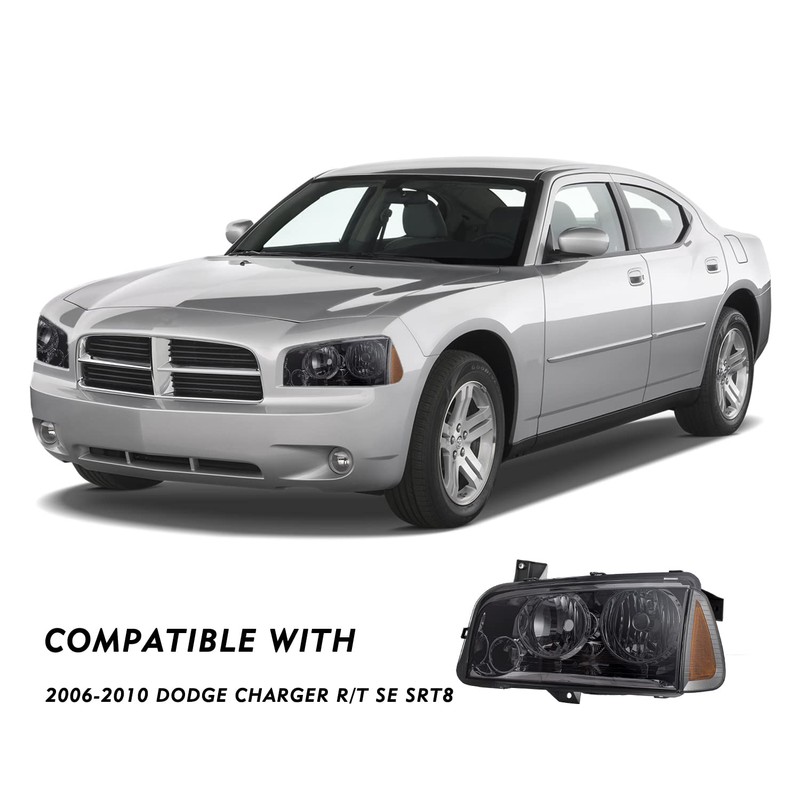 TUSDAR Halogen 4Pcs Headlights Assembly Set for 2006-2010 Dodge Charger