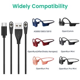 weishan 2-Pack Charging Cable for Aftershokz Aeropex AS800,Shokz OpenRun Pro,OpenRun,OpenRun Mini,OpenComm Bone Conduction Headphones - USB and USB C to Magnetic Charger Cords, 3.3ft