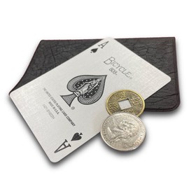 Ted's Sterling Magic Lethal Tender Quarter Chinese Coin Transformation Trick with Bicycle Card (Blue Shell Deluxe)