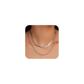 Andsion 925 Sterling Silver Layered Necklaces for Women Trendy, Layering Chain Necklace Women, Stacked Herringbone Chain | Snake Necklace Set for Women, Dainty Necklaces Jewelry