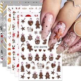 Christmas Nail Stickers - Cute Elk & Santa Claus Designs, Stars & Hearts, DIY Nail Art Decals for Women, 6Pcs