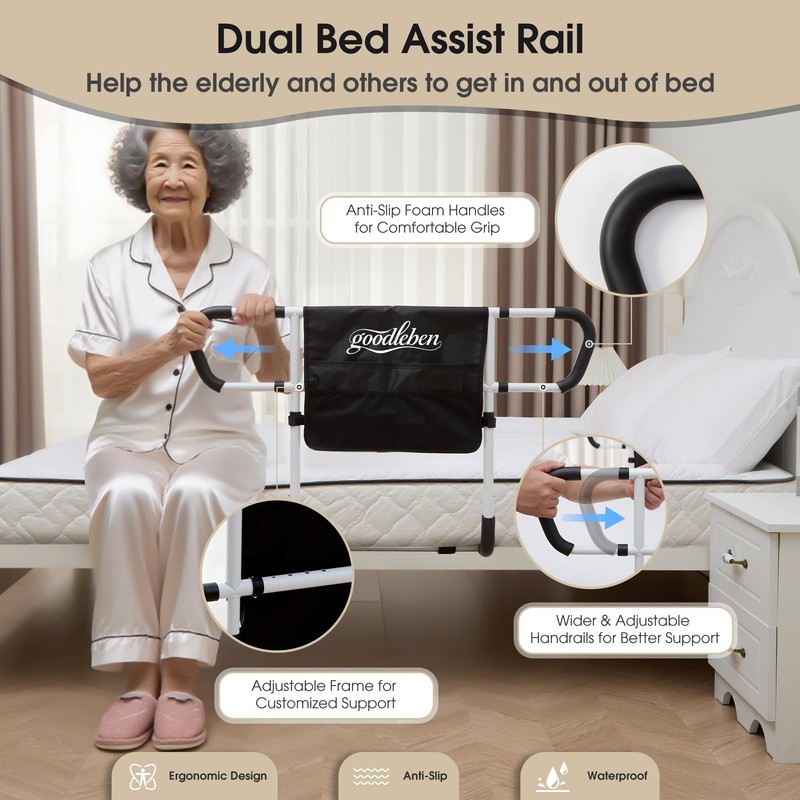 goodleben Double Bed Rail for Elderly Adults Safety, Adjustable Bed