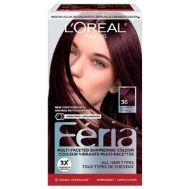 L’Oréal Paris Feria Multi-Faceted Shimmering Permanent Hair Dye, 36 Deep Burgundy Brown, Permanent Hair Color for Long Lasting Hair Dye with Bonding Complex Conditioner, Pack of 1 (Packaging May Vary)