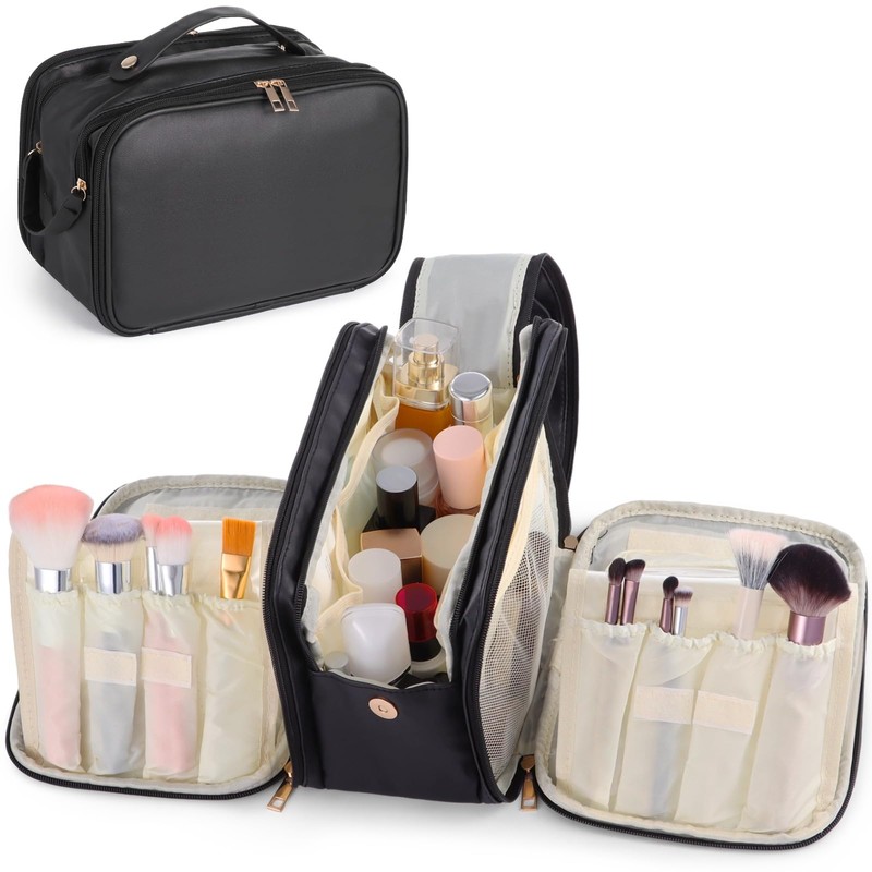 DORMIYA Black Travel Makeup Bag for Women - Large Capacity