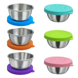 6Pcs Salad Dressing Container To-Go,1.7oz-2.46oz(50ml-70ml) Small Stainless Steel Condiment Containers Cups,Small Sauce Pots,Small Condiment Containers (6PC-50ml)