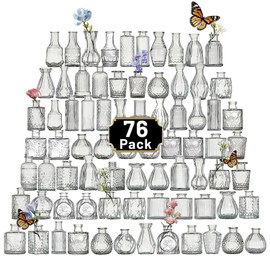 Tahnach Glass Bud Vase Set of 76 Pcs Small Minimalist Vases for Flowers, Vintage Rustic Home Decor for Table Centerpiece Wedding Party, Modern Clear Aromatherapy Bottle for Living Room Bedroom