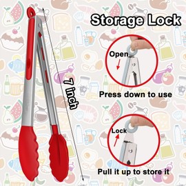 xlehoely 7 Pack Kitchen Tongs,Cooking Tongs with Stainless Steel Silicon Handles and Nylon Tips,7 Inch Stainless Steel Tongs,Heat Resistant Non-Stick BBQ Tongs with Locking, for Cooking Grilling Salad