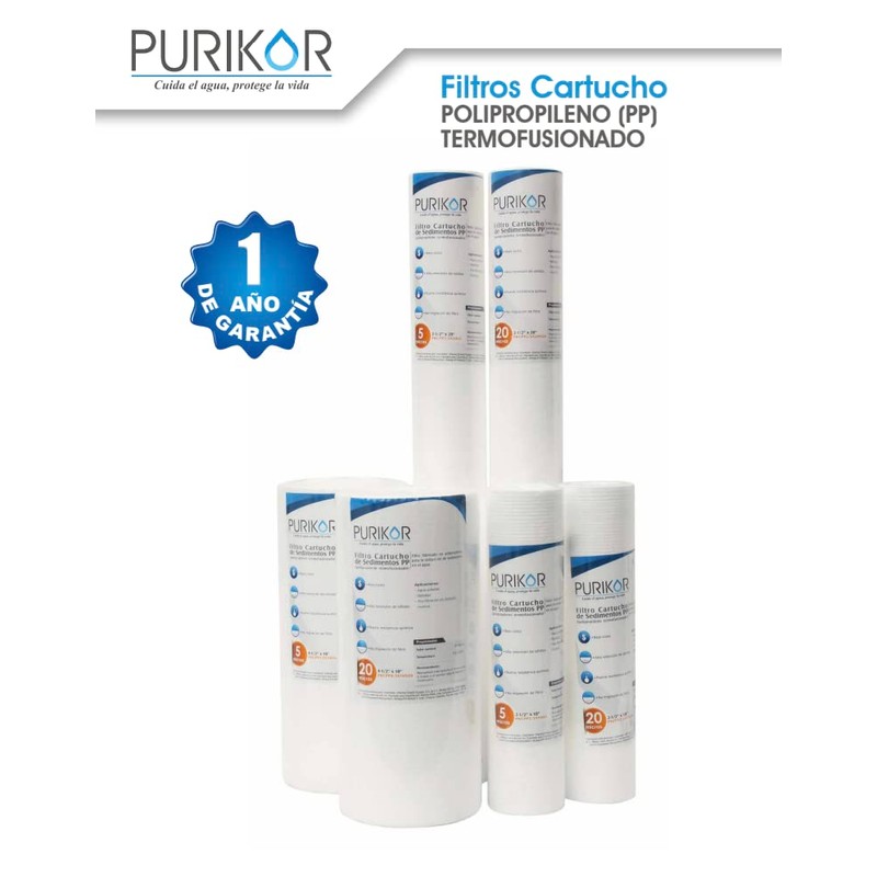 Filtro Purikor Cartucho De Polipropileno Termofusionado, Flujo Nominal de 2-8