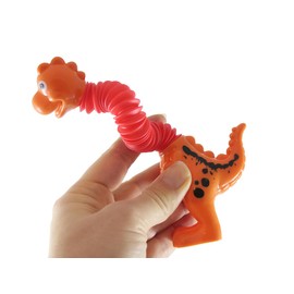 Set of 4 Cute Dinosaur Neck Pull and Pop Snap Animal Expanding Flexible Accordion Tube Toy - Free Play - Open Ended Fidget Toy Dino (Set of All 4 Colors)