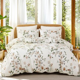 Cozaline 100% Cotton Duvet Cover Set King – Vintage Botanical Floral Bedding, Ultra Soft Breathable Natural Cotton, 3 Pieces French Cottagecore Style Comforter Cover with Zipper Closure