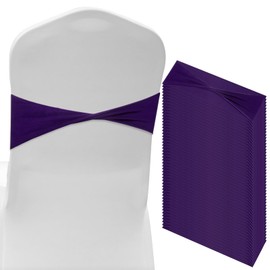 M METERXITY 50-Pack Spandex Chair Sashes, Chair Bands Slider Sashes Stretch Chair Cover Chair Bands Ties Without Buckle for Wedding/Banquet/Party/Ceremony Event Decoration [Dark Purple]