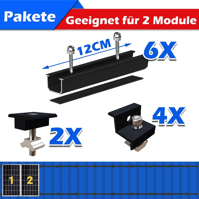 Warmfay Solar Panel Mount Mounting Set, Black 12 cm Aluminium