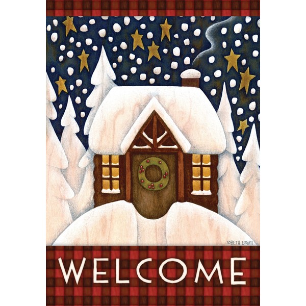Toland Home Garden Snowy Cabin 28 x 40 Inch Decorative Winter Welcome Cozy Snow Holiday House Flag - 101219