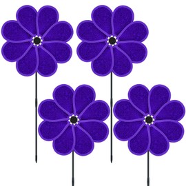 DECEED 4PCS 11.4" W x 28" H Reflective Pinwheels Sparkly Lawn Wind Spinners Colorful Rainbow Windmill for Garden Decoration Bird Devices Deterrent to Scare Birds Away（Purple）