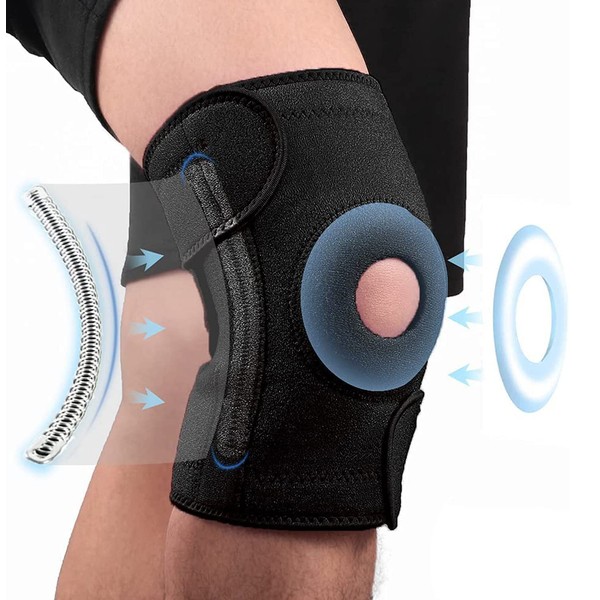 Knee Support Brace for Men, M-XXL Plus Size Knee Compression Sleeves for Arthritis, Joint Pain, Ligament Damage, Weight Lifting with Open Patella Pad/Side Stabilizers/3 Adjustable Straps, Mens gifts