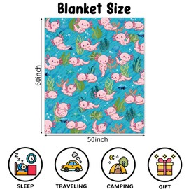 Axolotl Throw Blanket for Kids, 130 x 150 cm Cozy Cartoon Axolotls Fluffy Plush Blanket for Boys Girls Children Gift, Soft Pink Axolotls Ocean Theme Flannel Throw Blanket for Teen Bed Couch Sofa