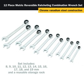 Titan 17365 12-Piece 12-Point 72-Tooth Metric Reversible Ratcheting Combination Wrench Set