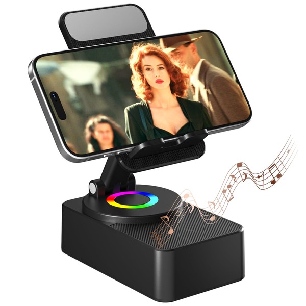 Cell Phone Stand with Wireless Bluetooth Speaker, LED, Anti-Slip Base