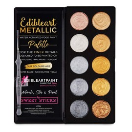 Sweet Sticks Metallic Water Activated Palette of Colors to Write on Food; Includes 1 Fine-Line Brush