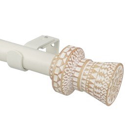 SKYPLUS LIVING Modern Boho Style Single Curtain Rod Set with Round Carved Finial, 36-72 inch, Standard Single White Drapery Rod for 1 Pack, 1 inch diameter, Adjustable Length