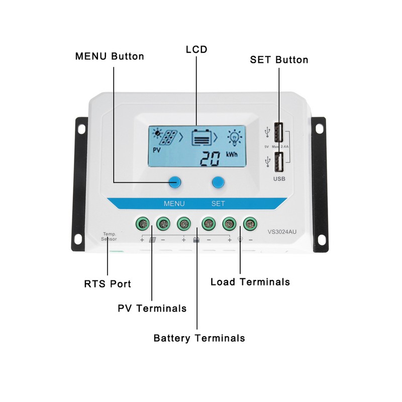 10A/20A/30A Solar Charge Controller 12V/24V Auto PWM Regulator LCD Display